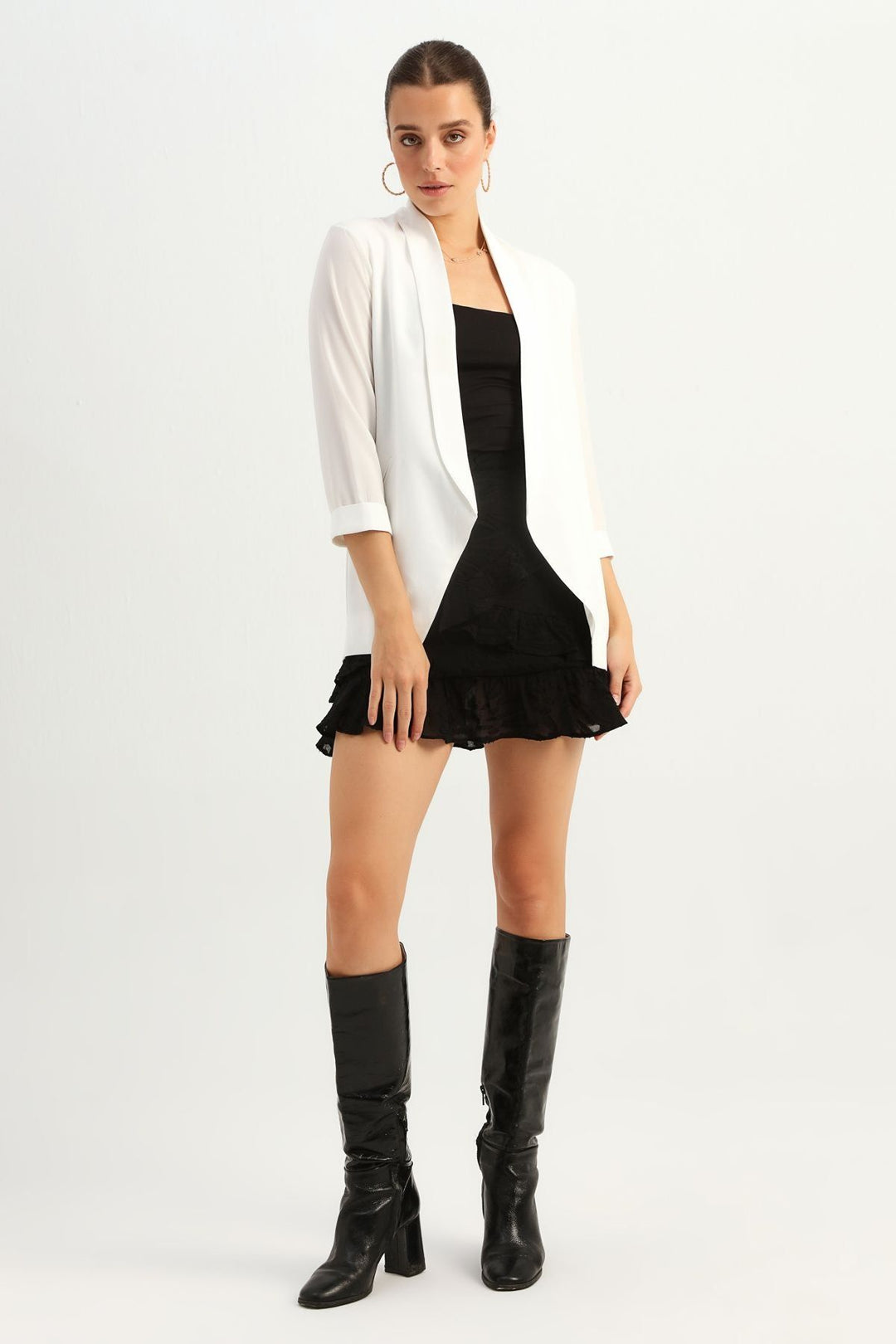 Şal Yaka Fileto Cepli Ceket Ekru