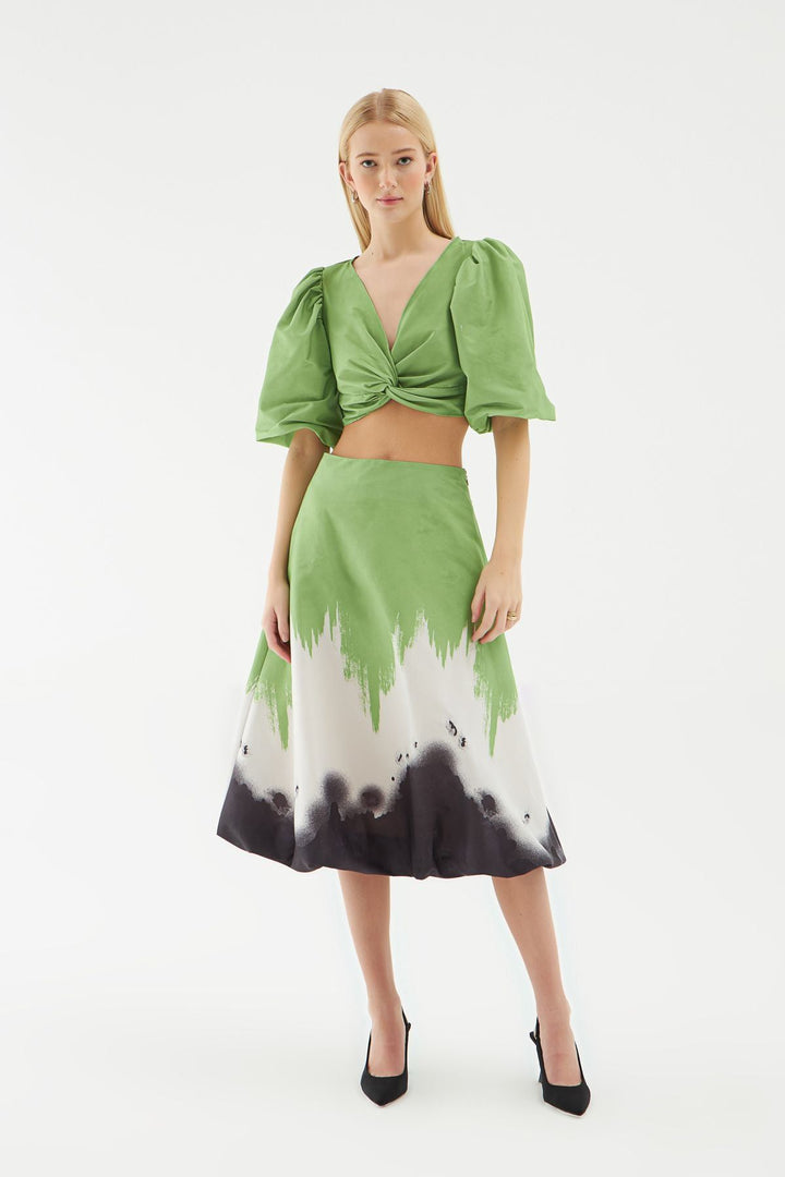 Midi Length Balloon Skirt Green