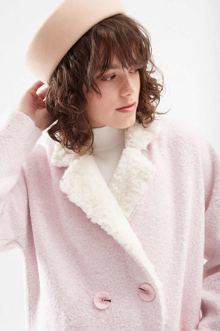 Plush Collar Double Breasted Coat Pink
