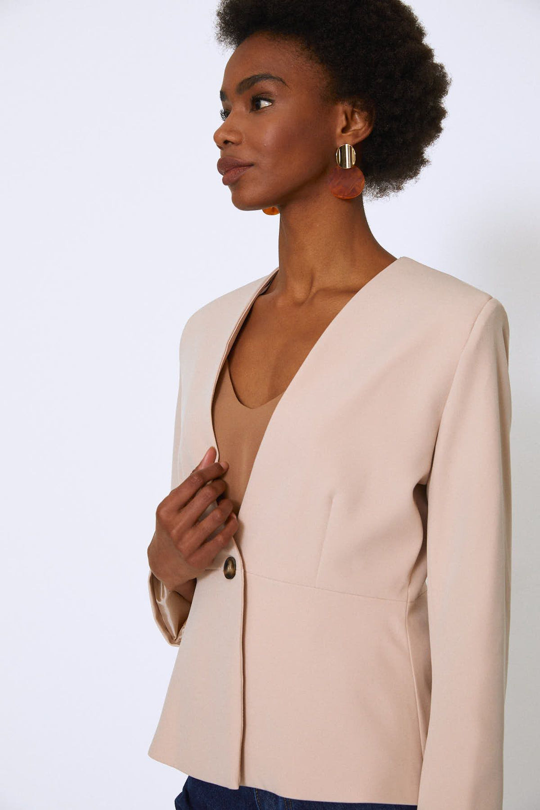 Peplum Blazer Jacket Beige