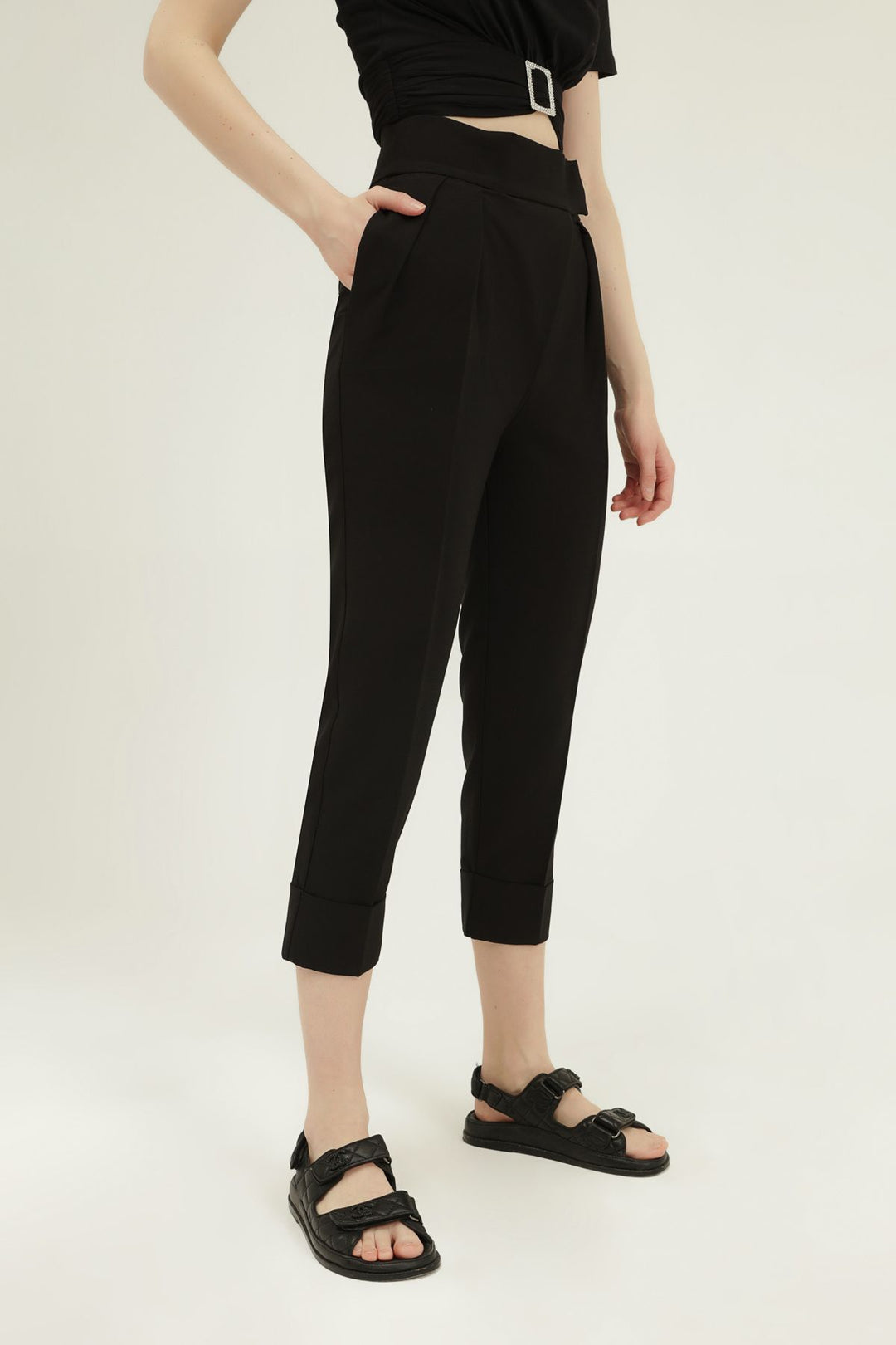Duble Paça Yüksel Bel Pantolon Siyah