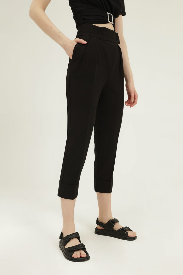 Duble Paça Yüksel Bel Pantolon Siyah