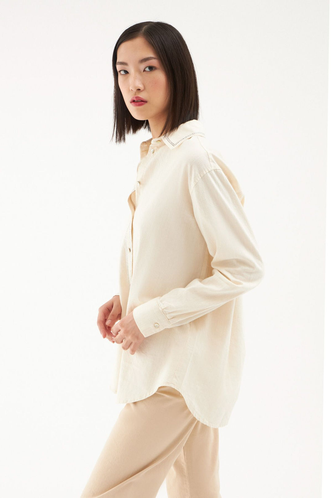 Taş Detaylı Gömlek Naturel