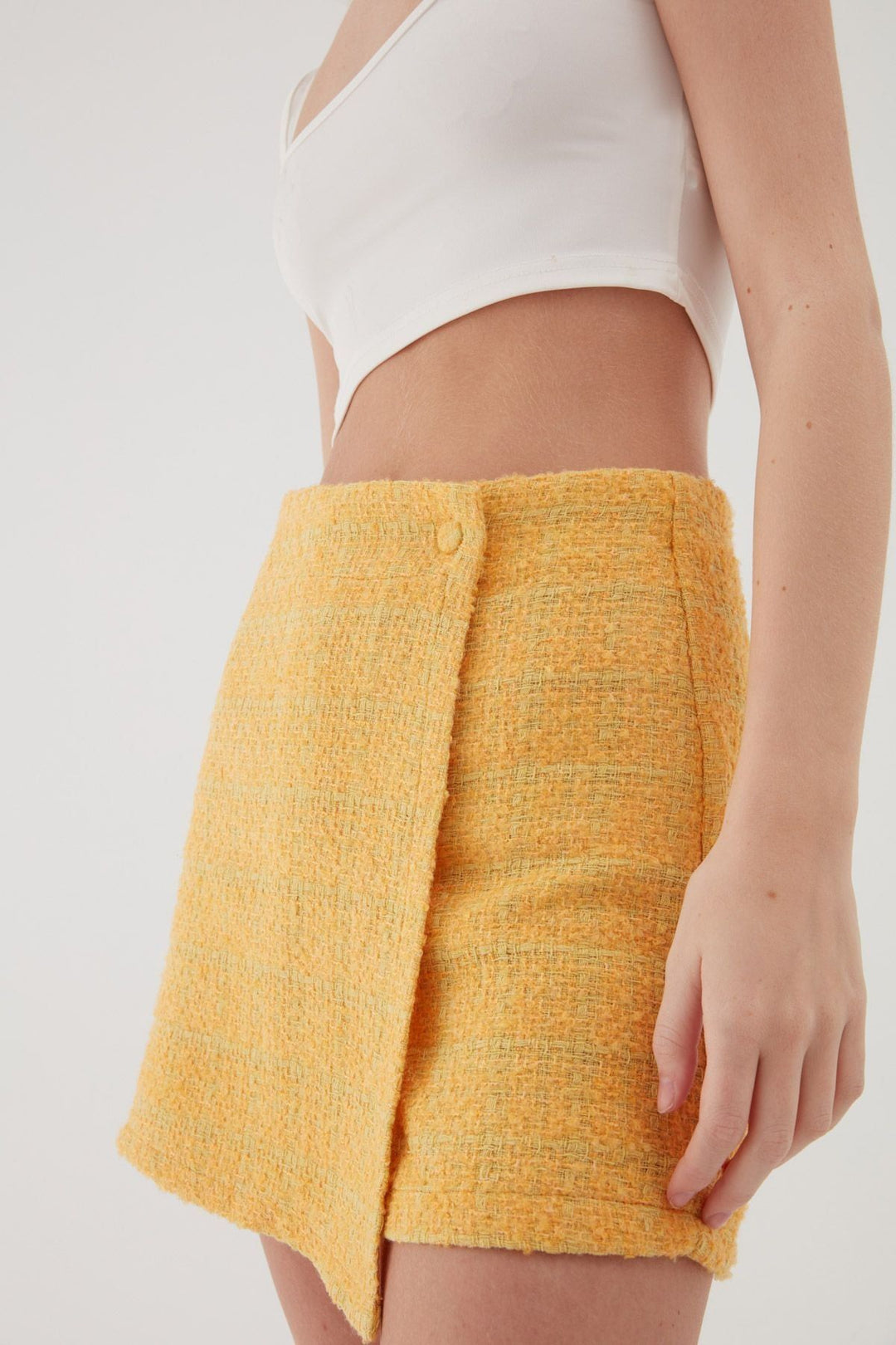 Tüvit Desenli Mini Şort Etek Açık Oranj