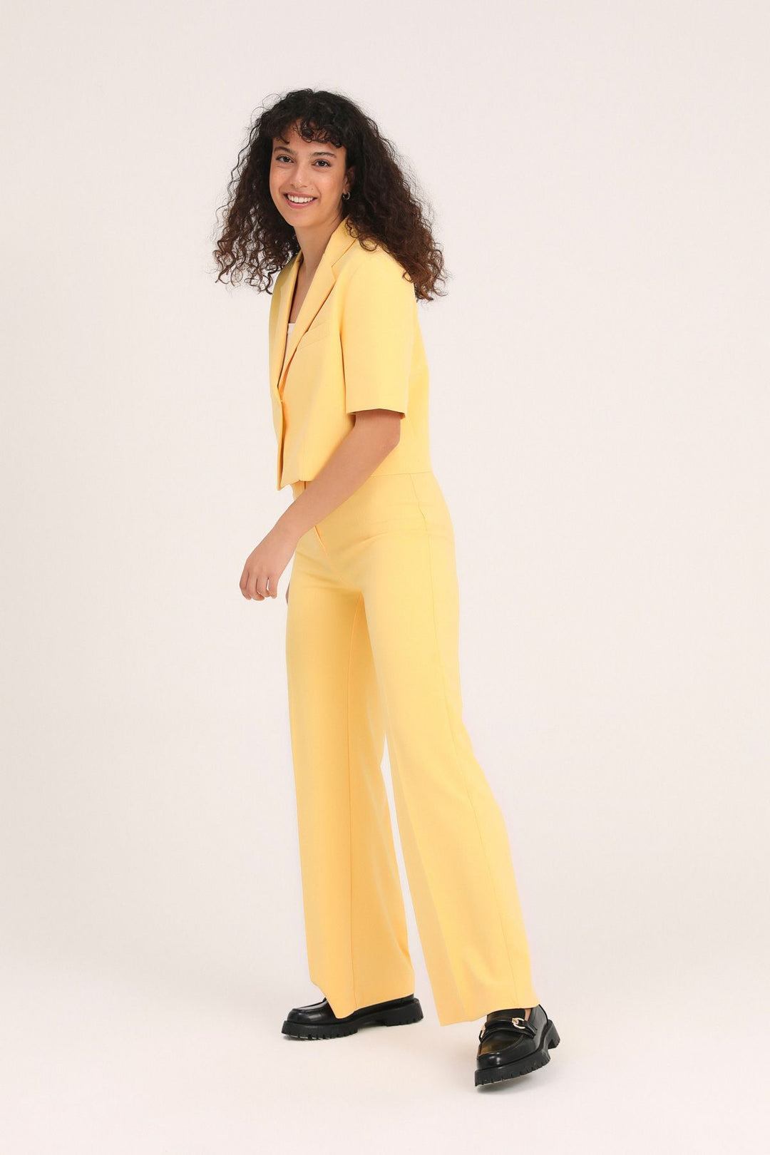 Short Sleeve Crop Blazer Jacket Yellow