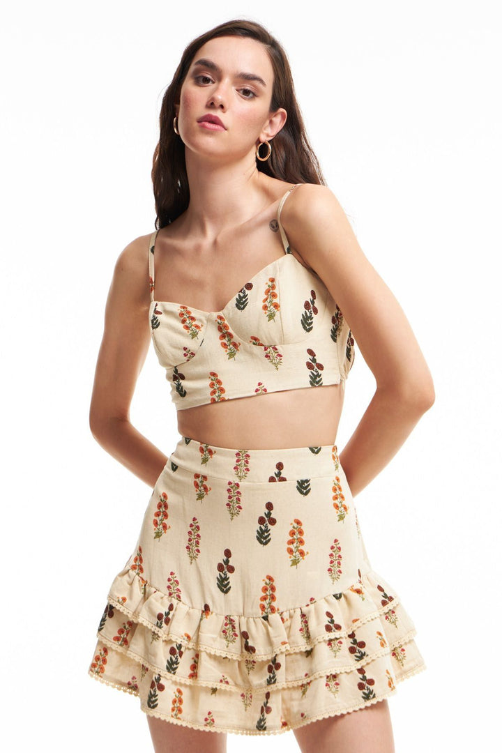 Patterned Linen Bustier Natural