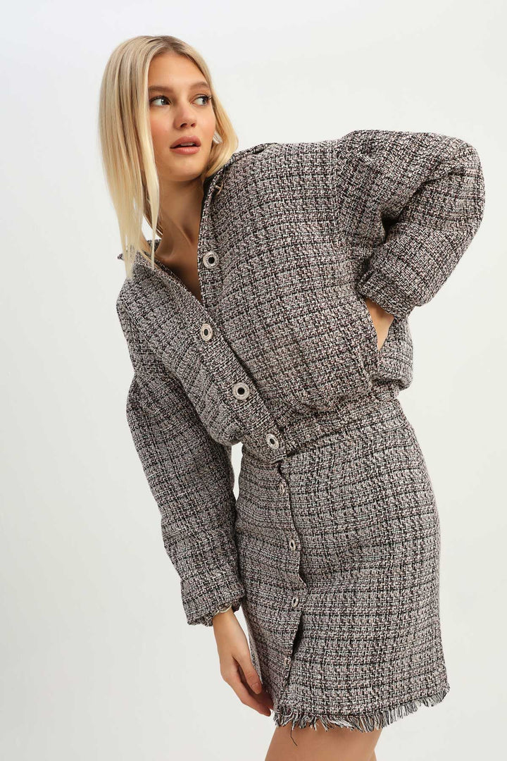 Beli Lastikli Bomber Tüvit Ceket Pudra