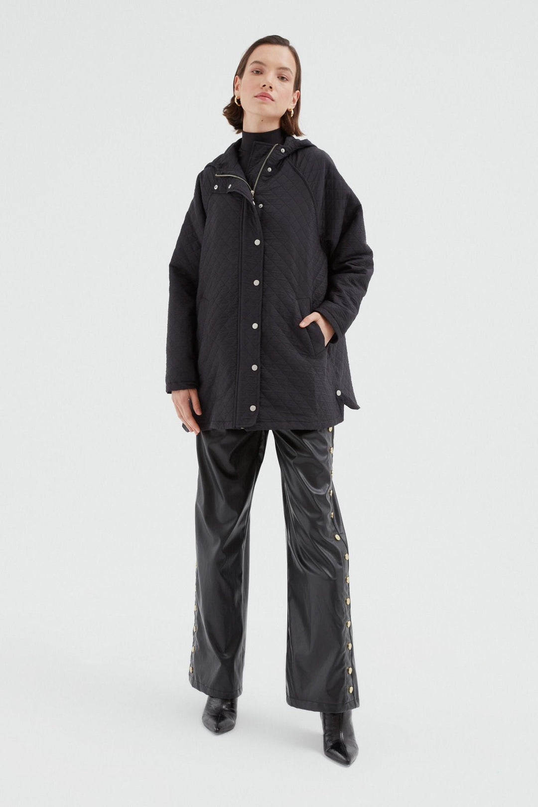 Oversize Kapitone Mont Siyah