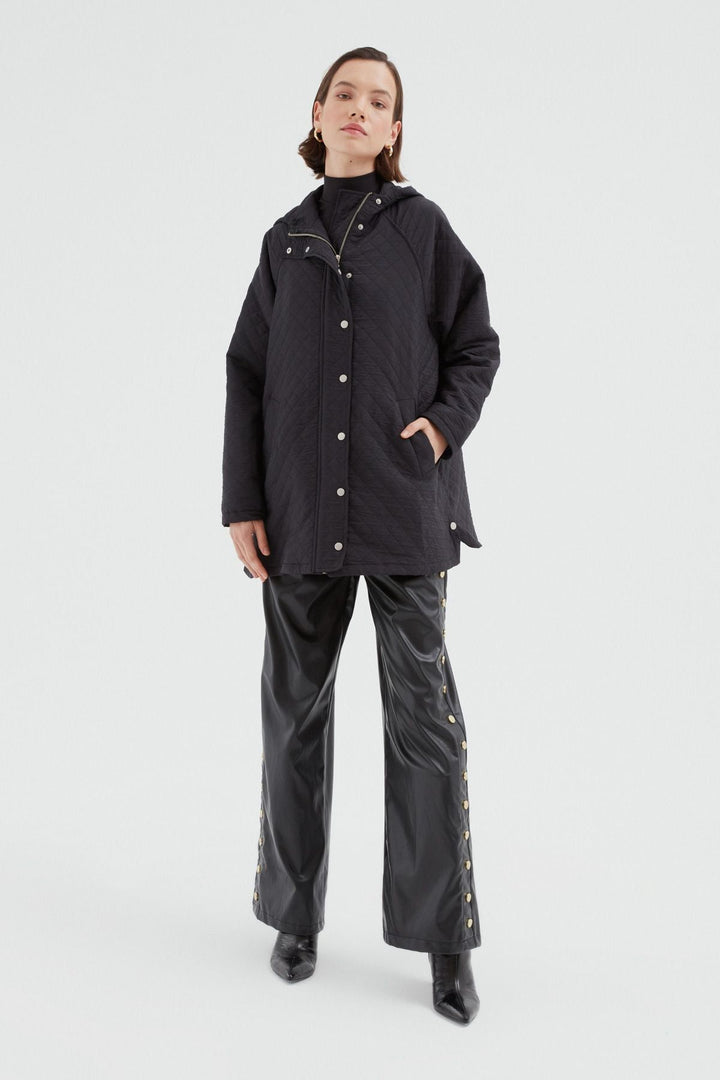 Oversize Kapitone Mont Siyah