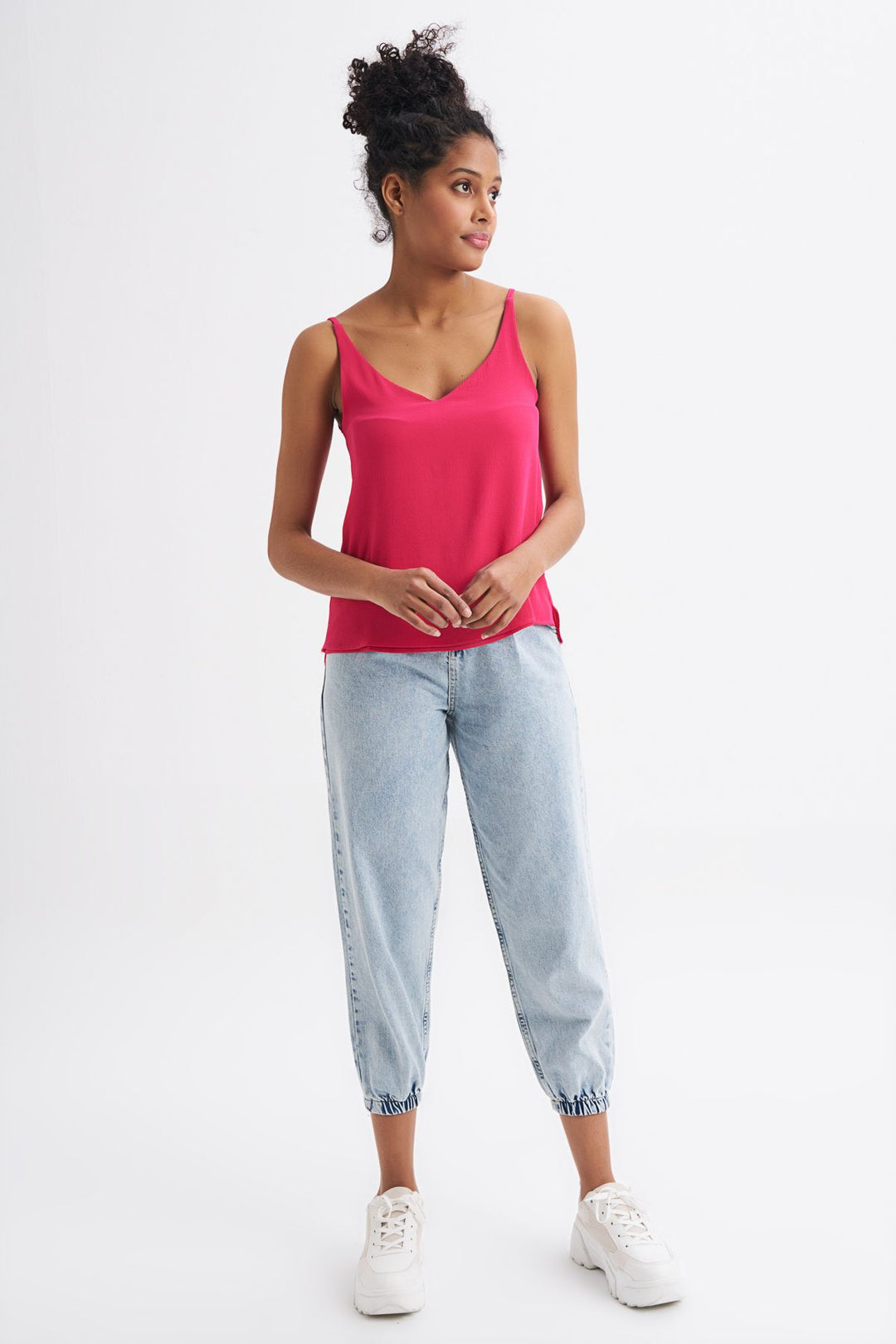 Rope Strap V-Neck Blouse Fuchsia