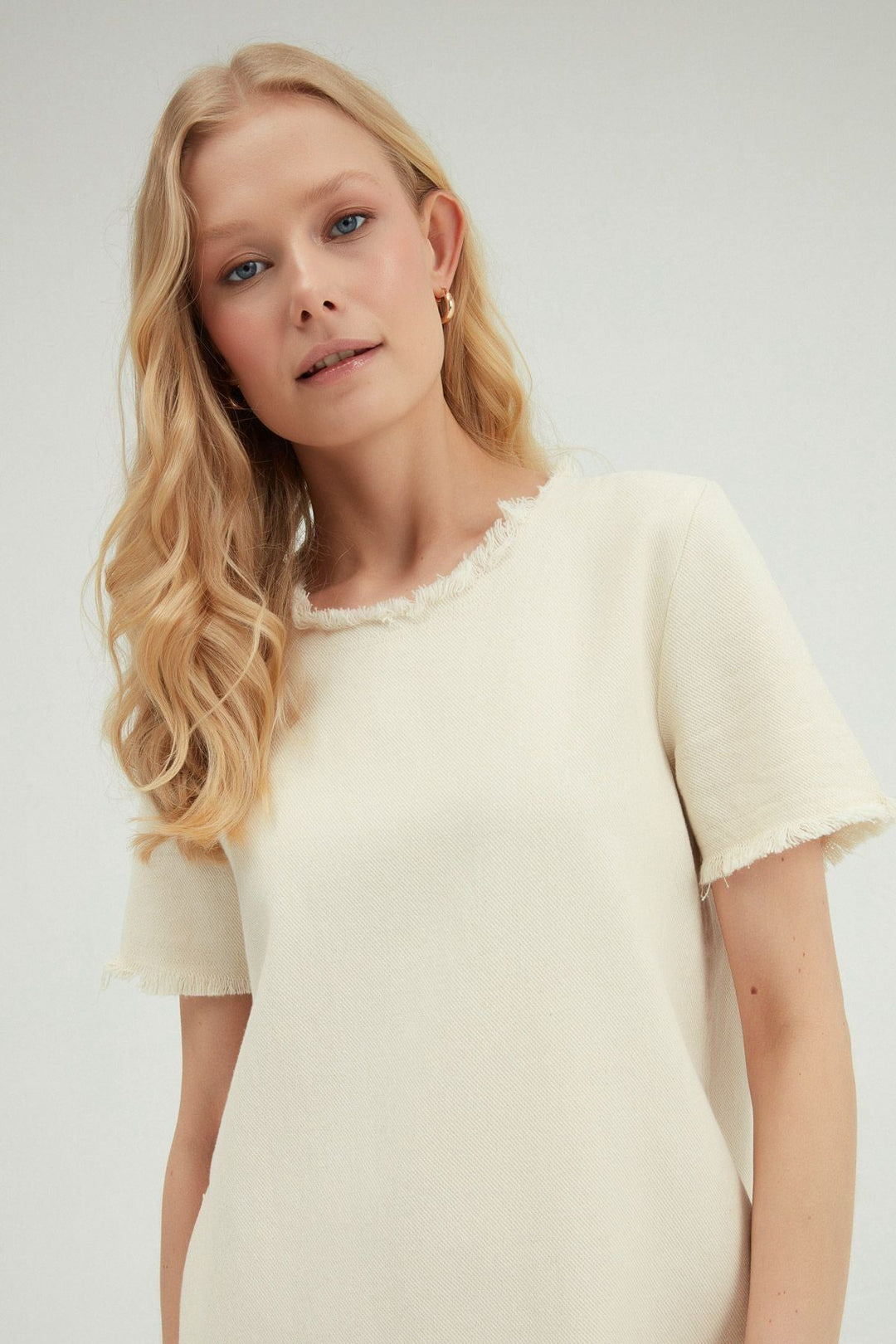 Tasseled Gabardine Mini Dress Natural