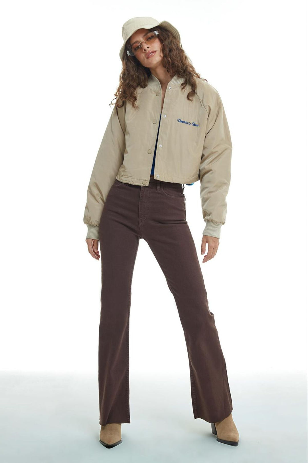 Sırtı Yazılı Bomber Ceket Bej