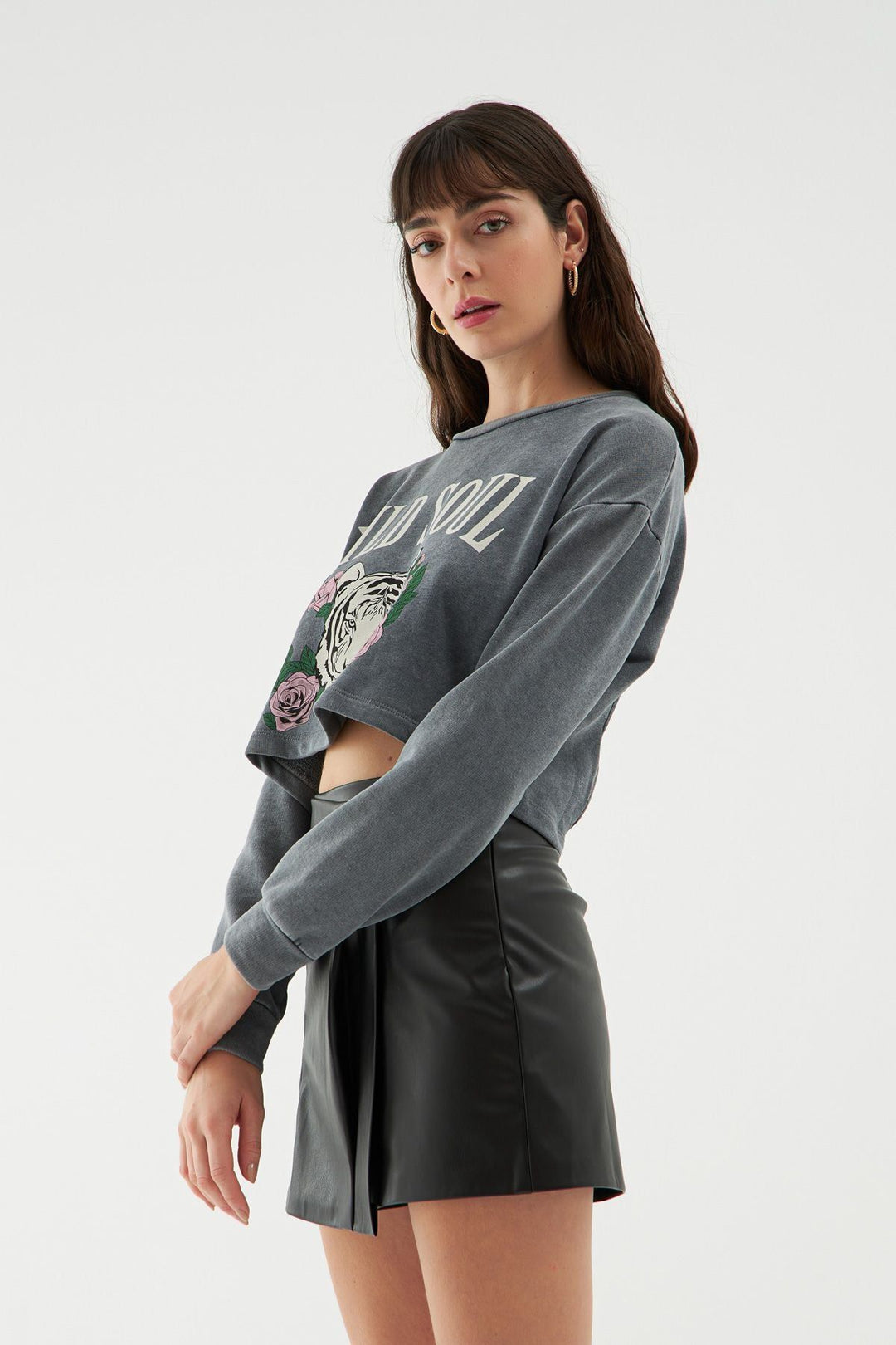 Low Back Crop Sweatshirt Anthracite
