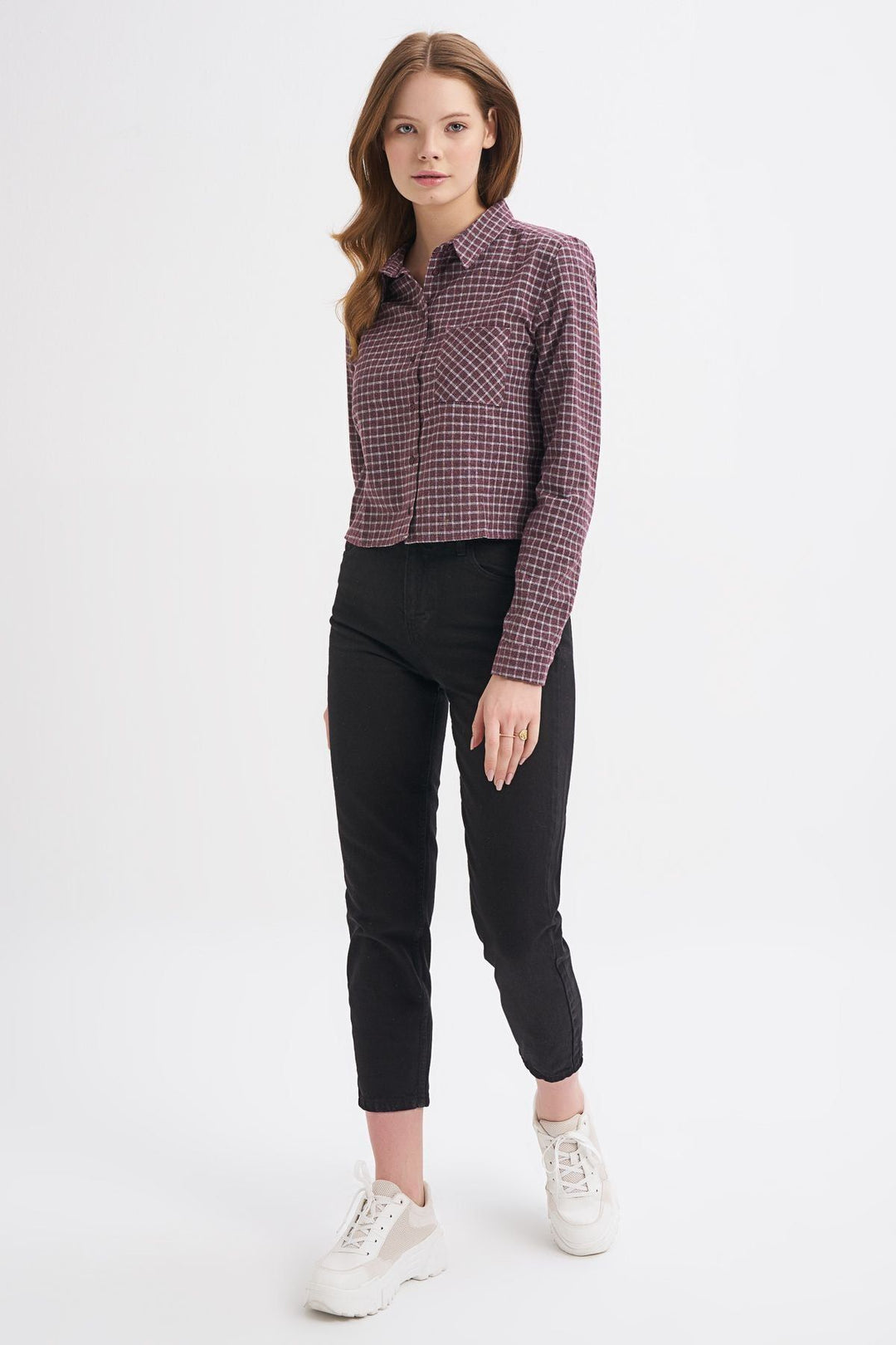 Tek Cepli Ekose Gömlek Bordo