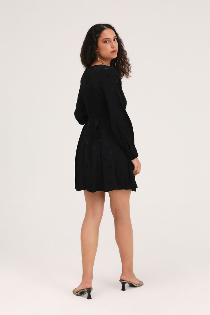 Tie Detailed Pleated Midi Dress Black