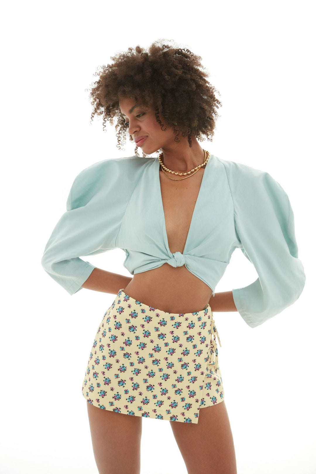 Lace Detailed Short Skirt Yellow