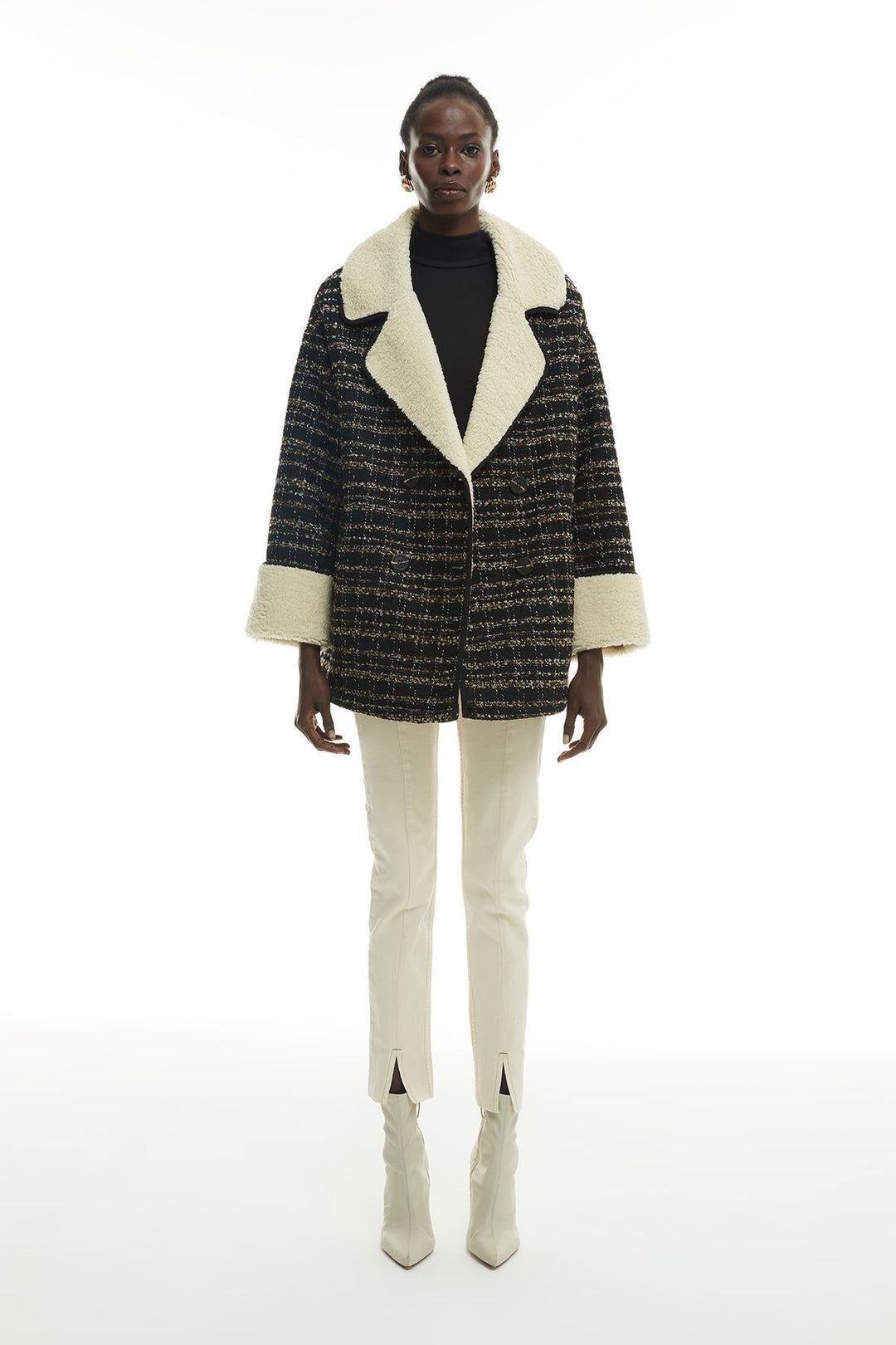 Patterned Plush Coat Black