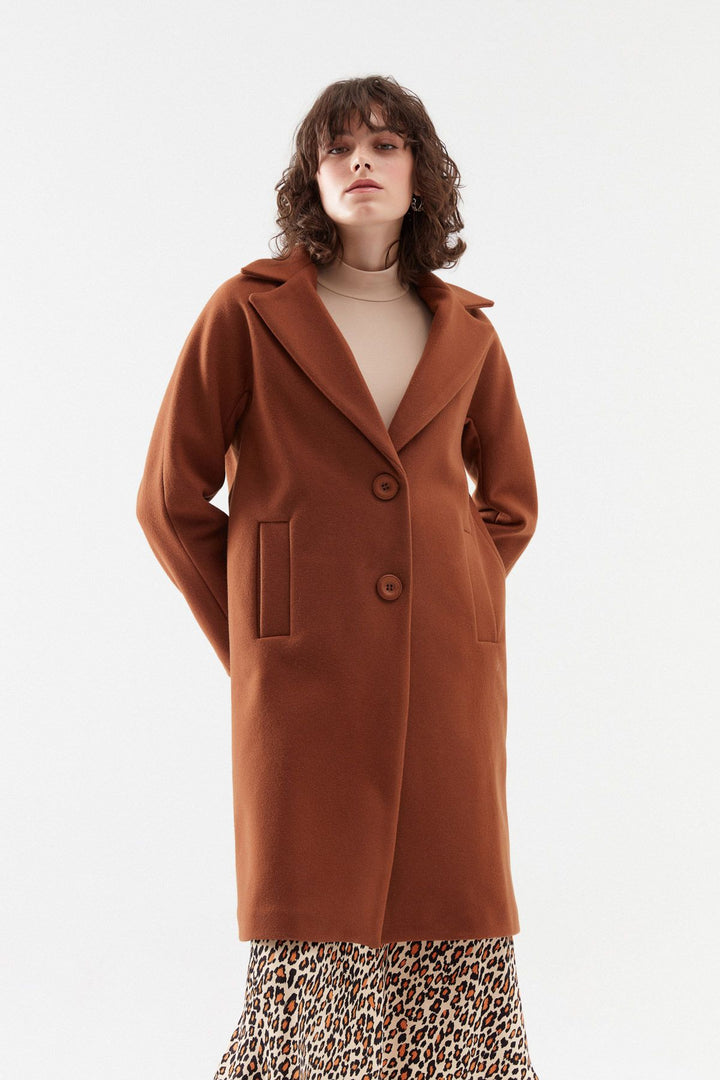 Düğmeli Kaşe Kaban Camel