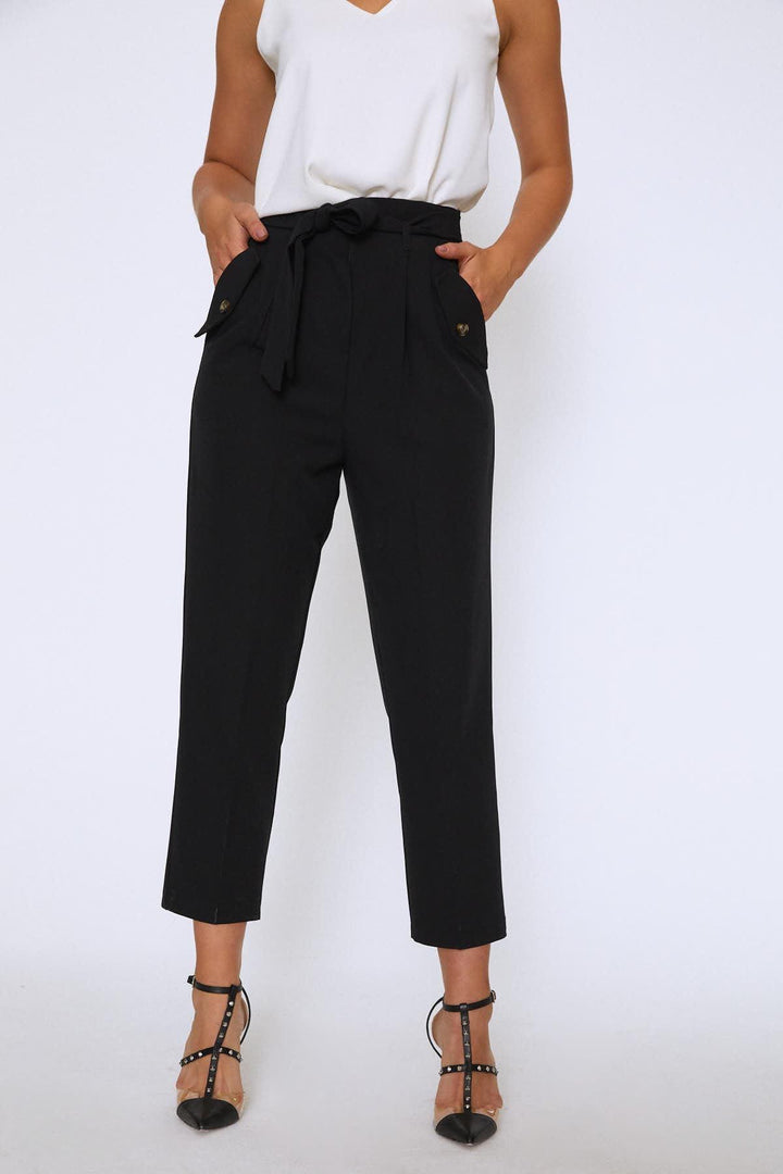 Tie Waist Pocket Trousers Black