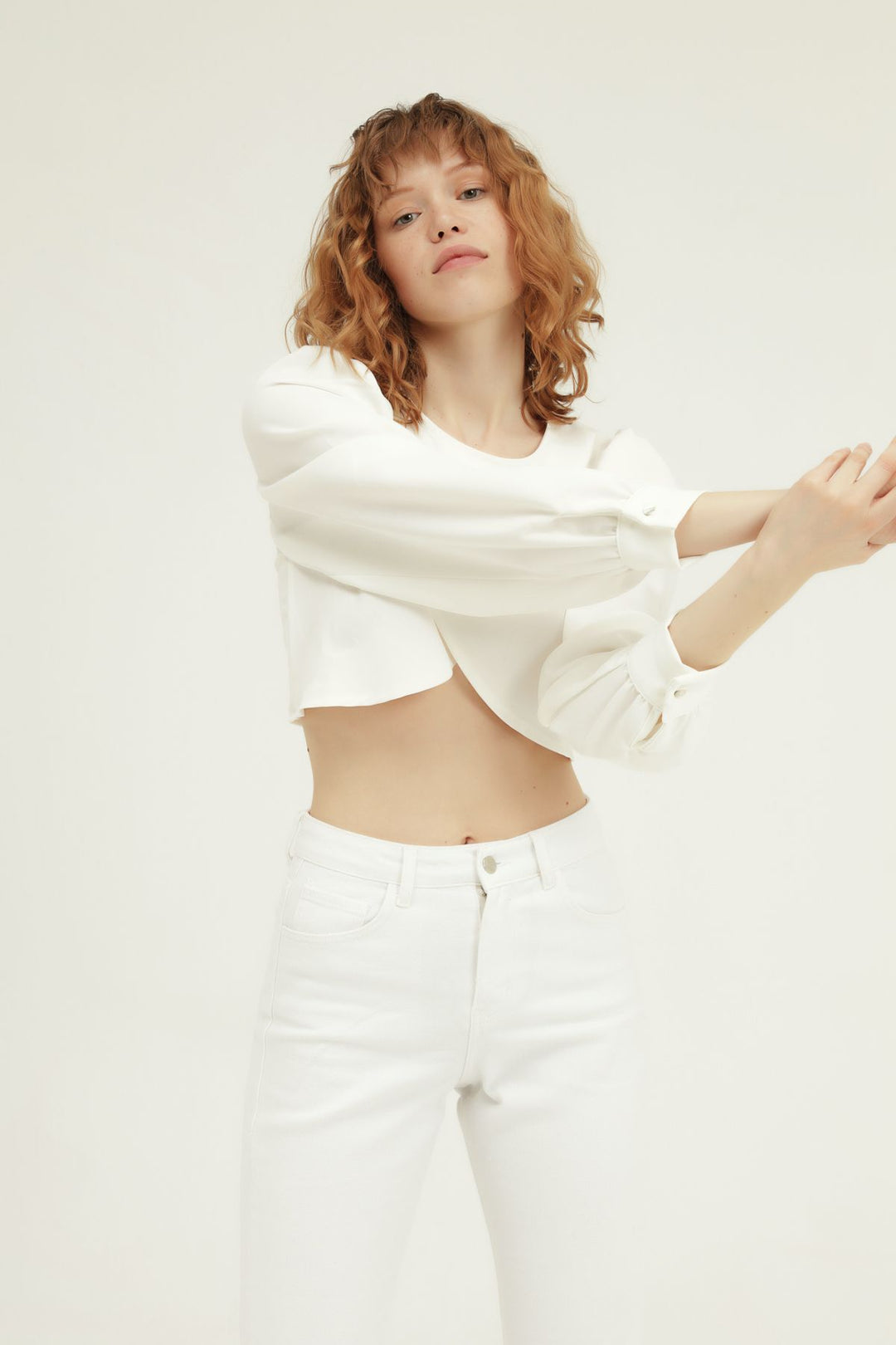 Double Breasted Crop Blouse White