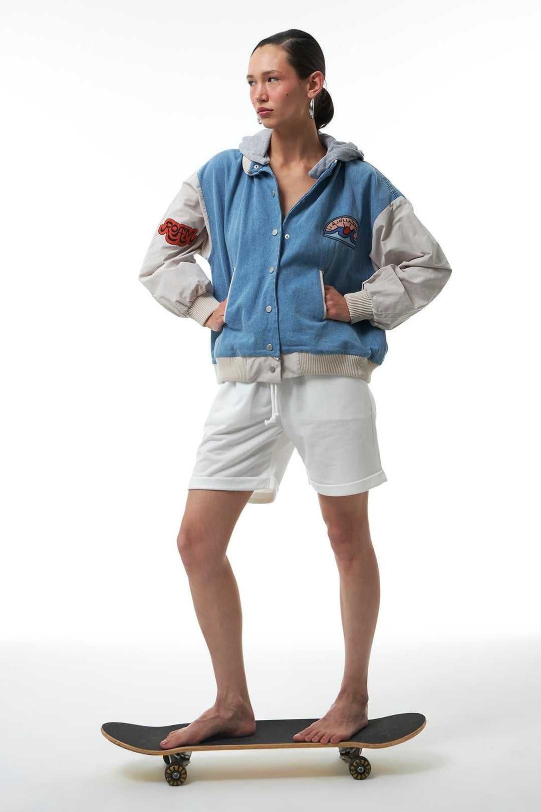 Back Printed Bomber Jacket Blue