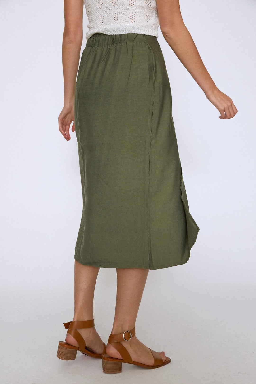 Side Tie Midi Skirt Khaki