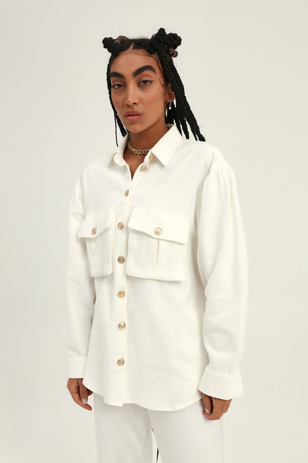 Balloon Sleeve Pocket Shirt White