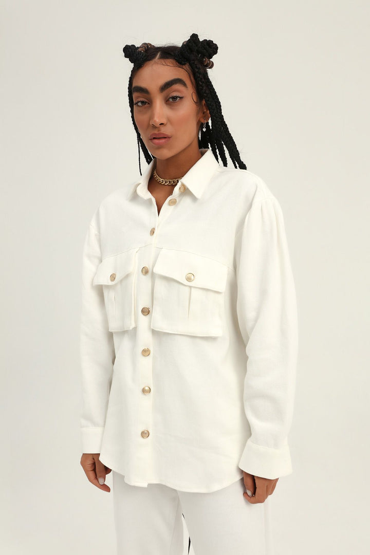 Balloon Sleeve Pocket Shirt White