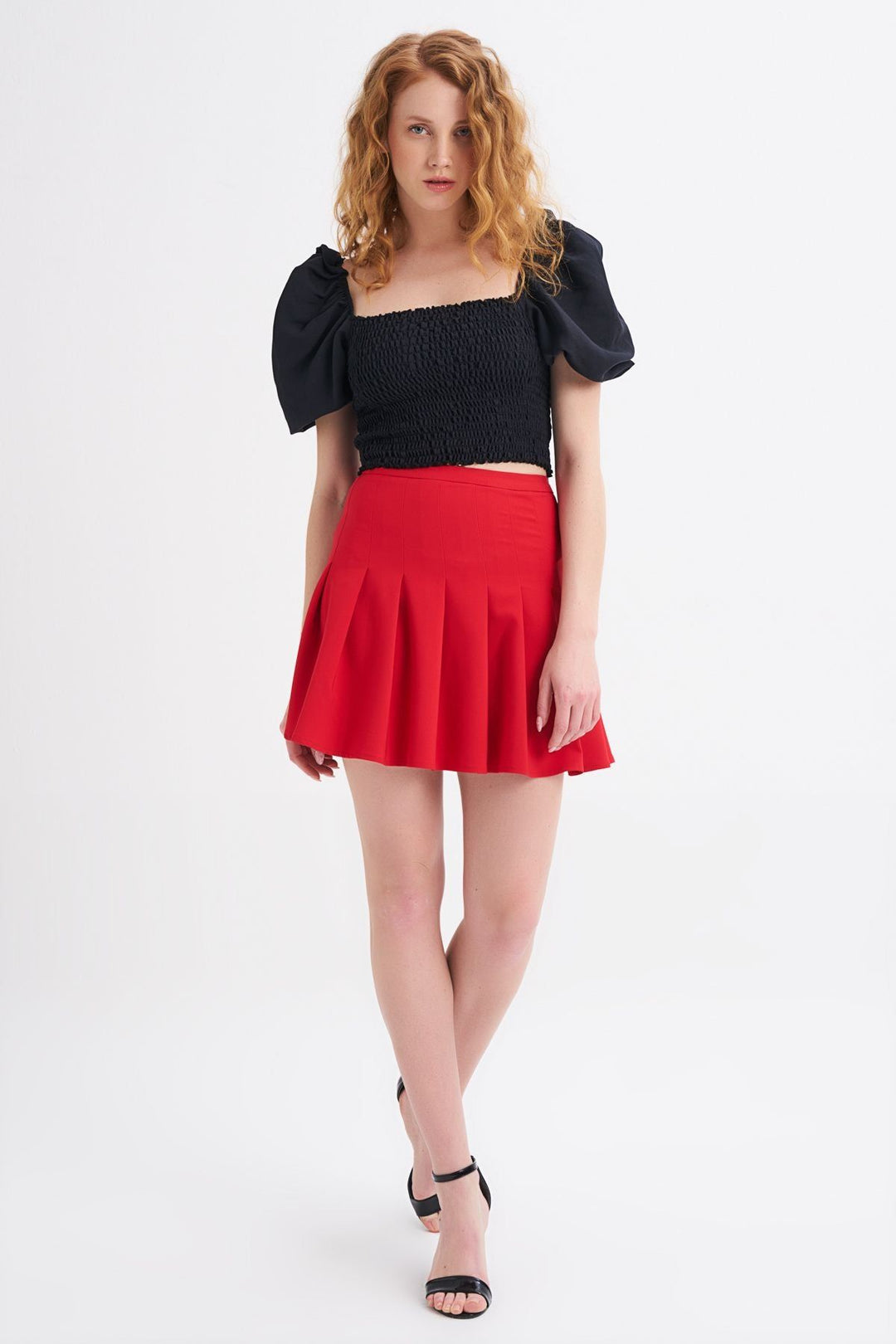 Pleated Mini Skirt Red