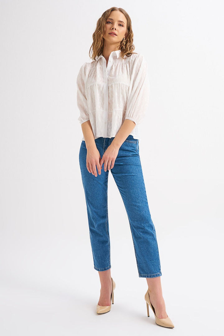 Güpür Detaylı Gömlek Ekru