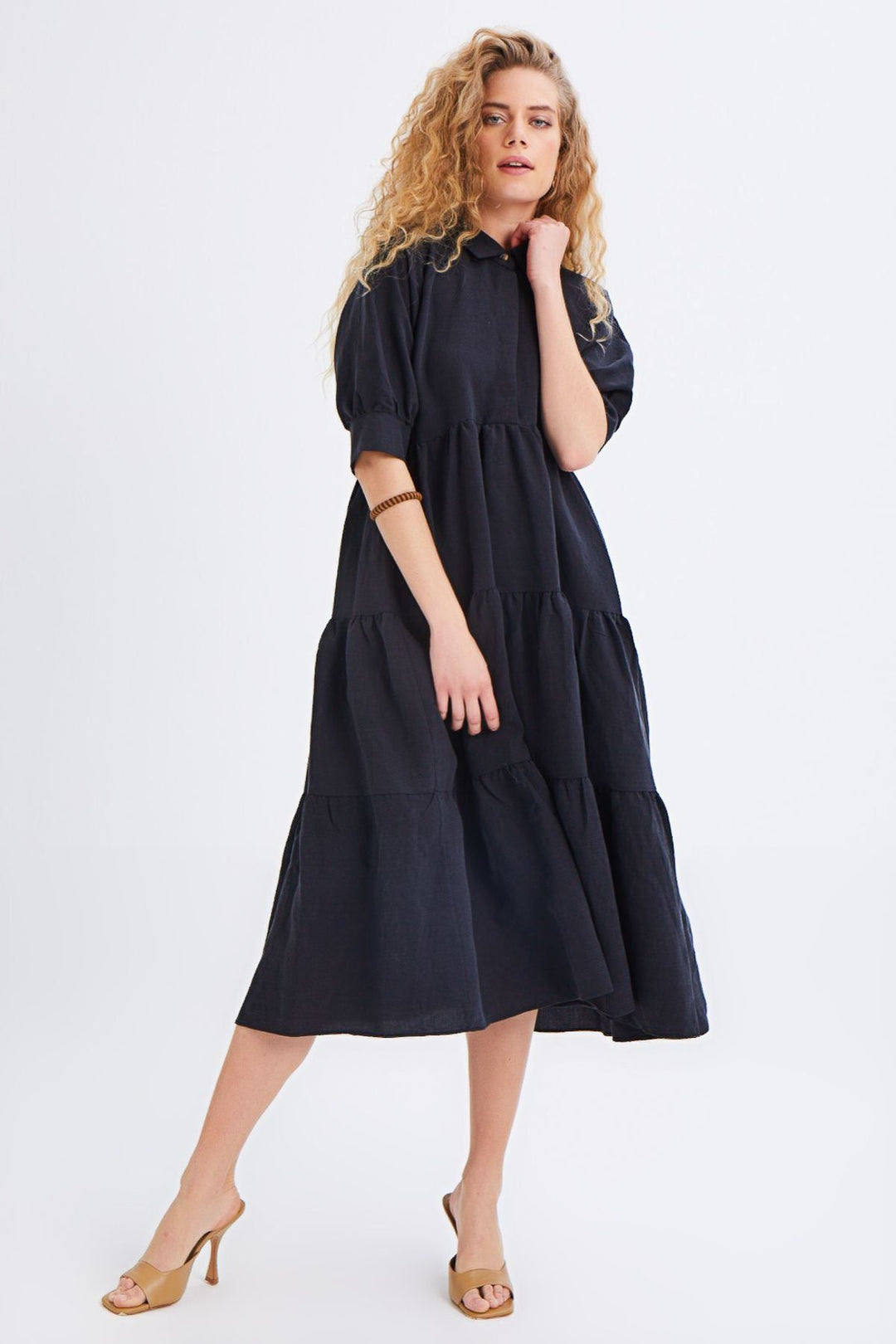 Gömlek Yaka Reglan Kol Elbise Siyah