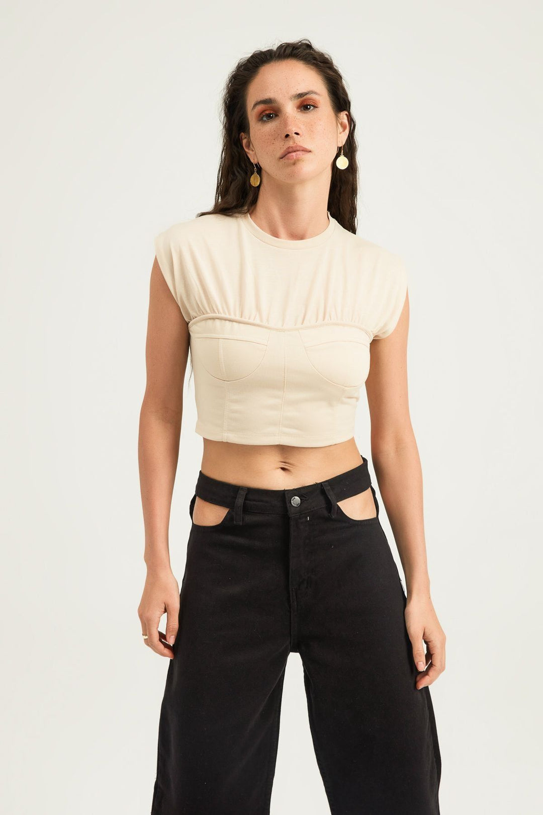 Sleeveless Crop T-Shirt Beige