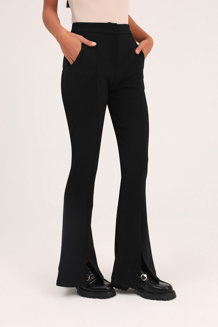 İspanyol Paça Yüksek Bel Pantolon Siyah