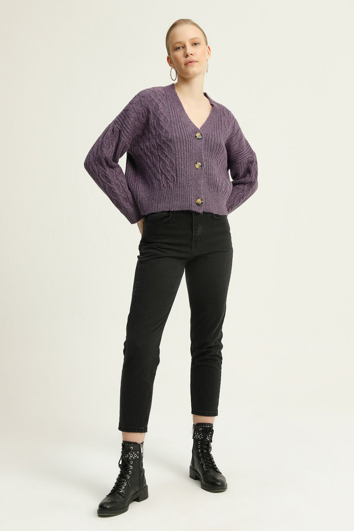 Diamond Pattern Buttoned Cardigan Purple