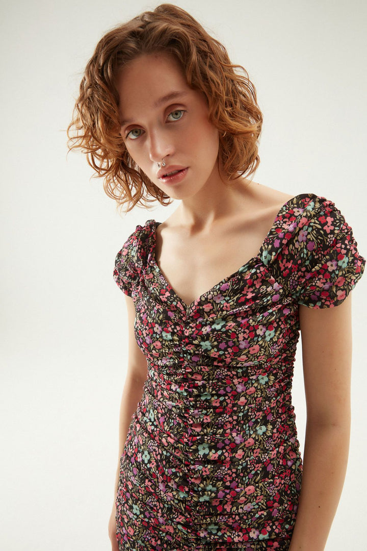 Floral Gippie Mini Dress Black