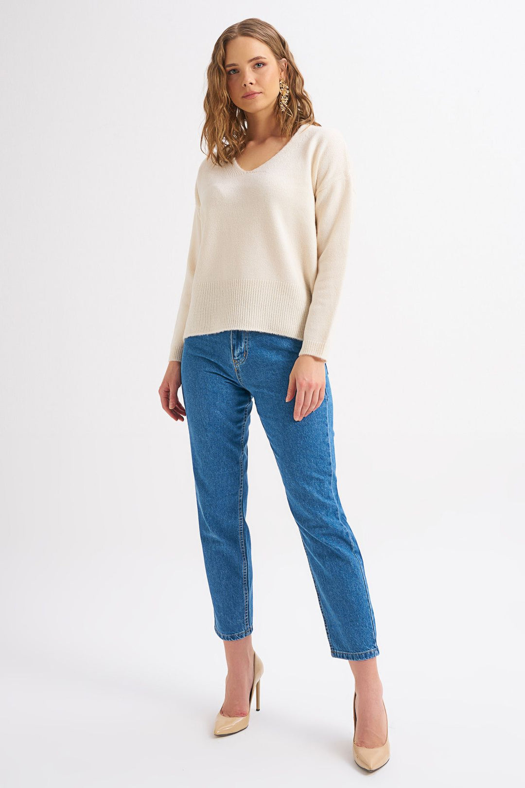 V Neck Sweater Ecru