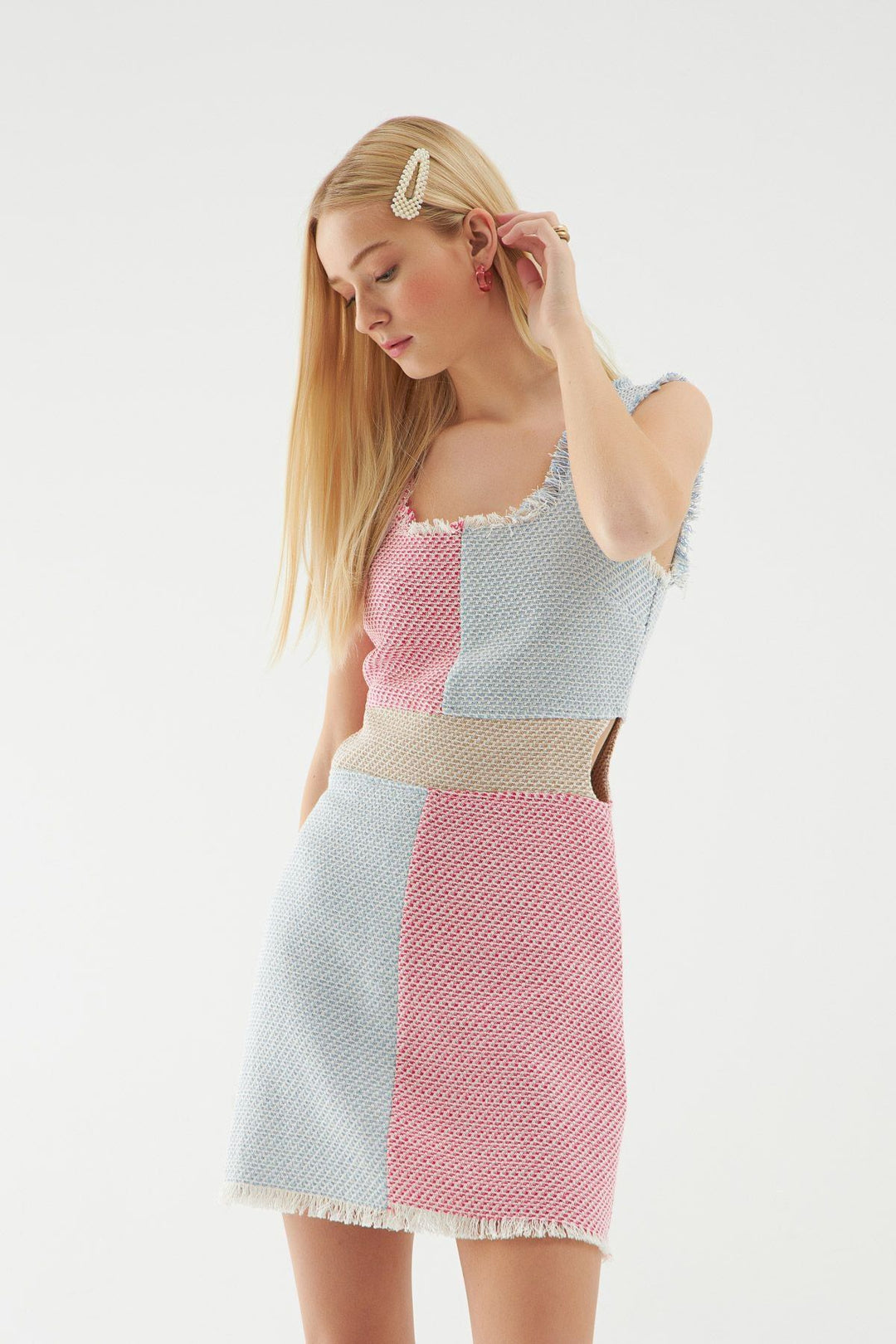 Cut Out Tweed Dress Beige