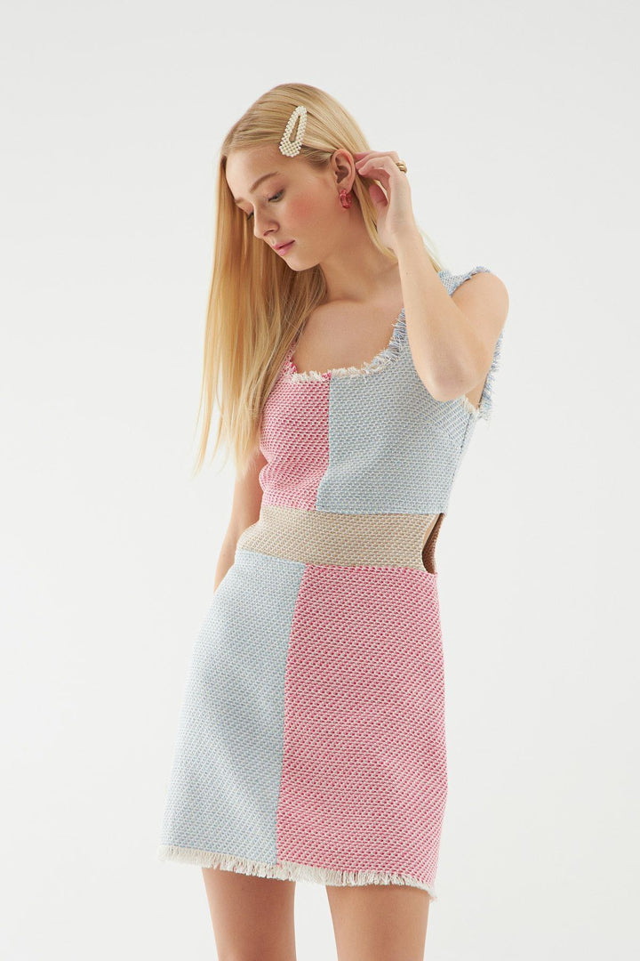 Cut Out Tweed Dress Beige