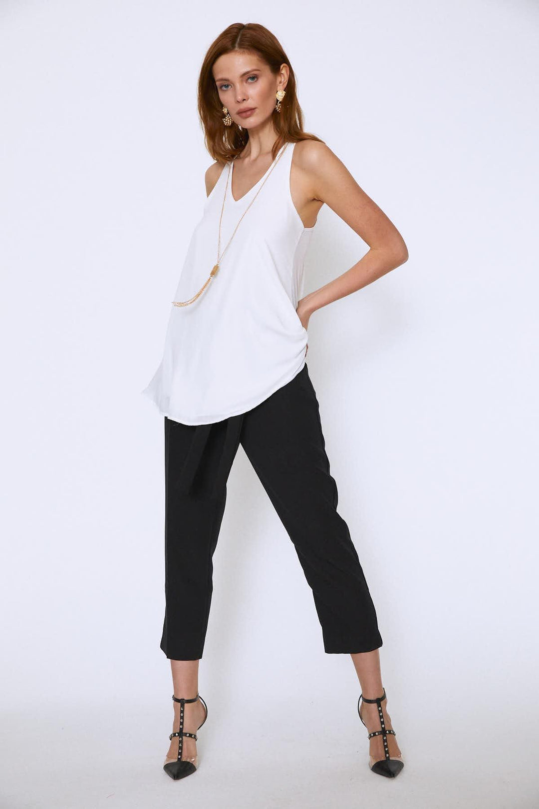 Arkası Büzgülü V Yaka Bluz Ekru