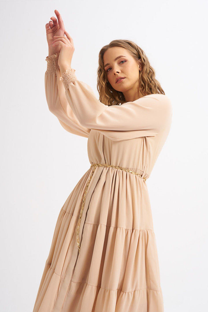 Chain Belt Dress Beige