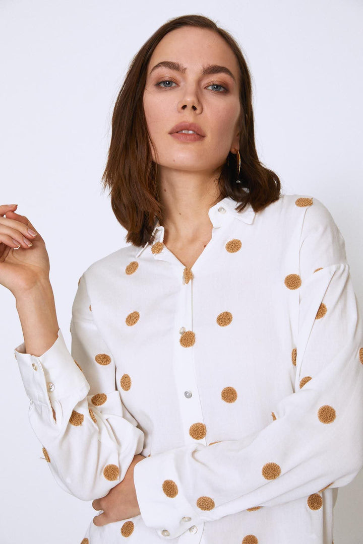 Polka Dot Shirt Camel