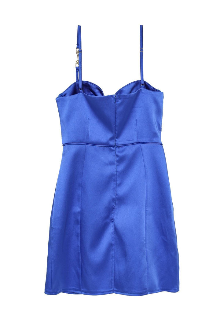 Underwire Detailed Satin Mini Dress Sax