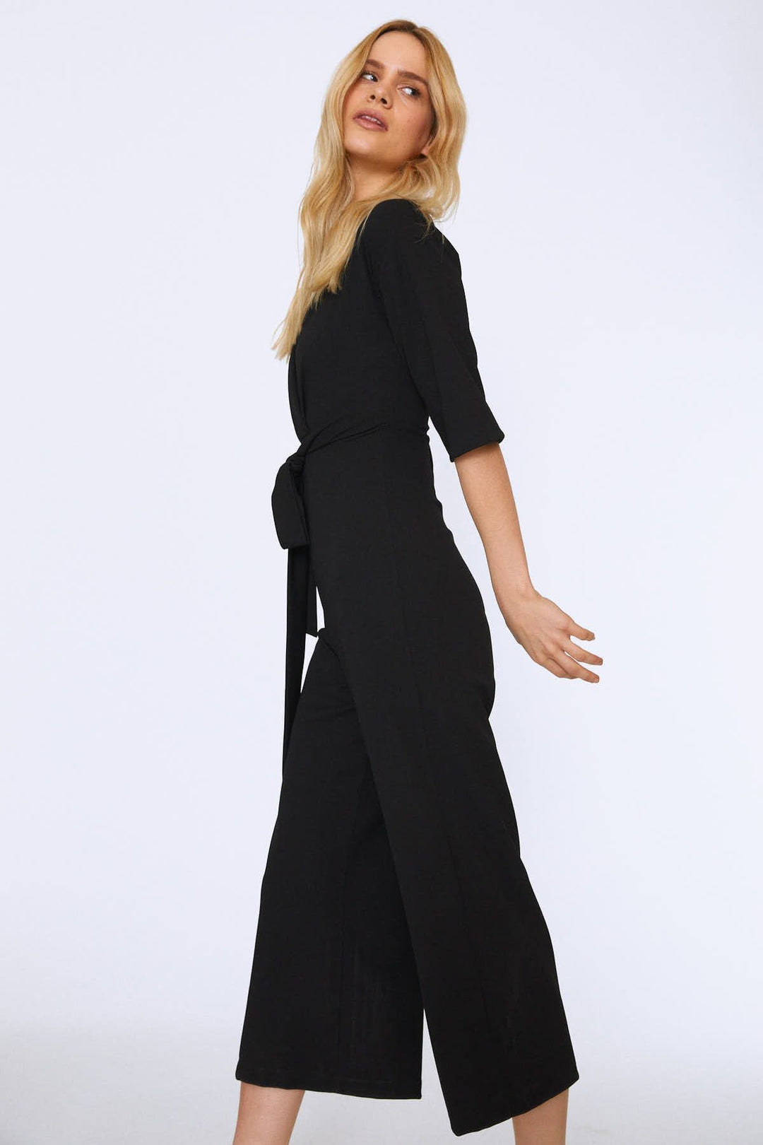 Kuşaklı Kruvaze Tulum Siyah