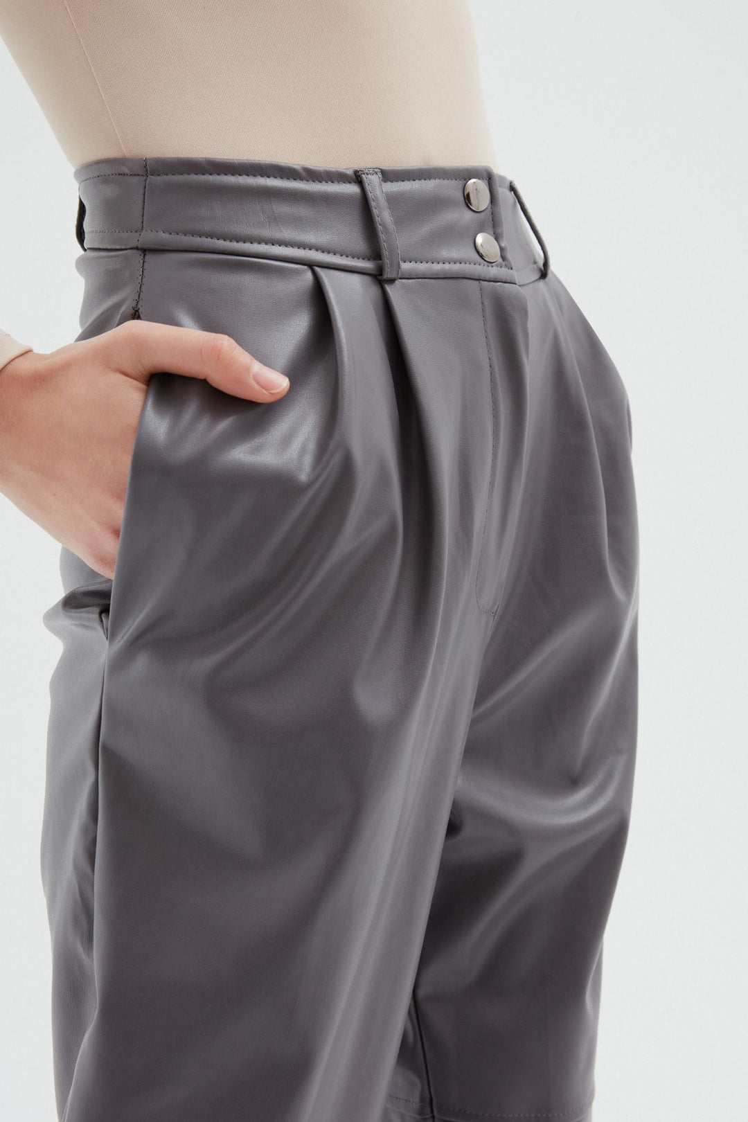 Leather Jogger Gray With Snap Legs