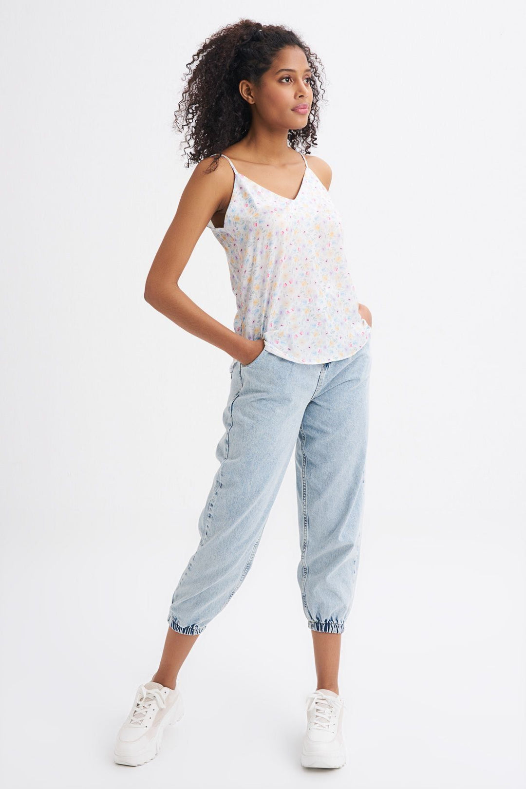 Floral Patterned Strap Blouse Ecru