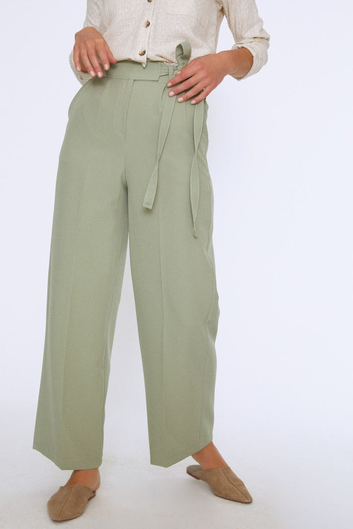 Tie Waist Wide Leg Trousers Mint