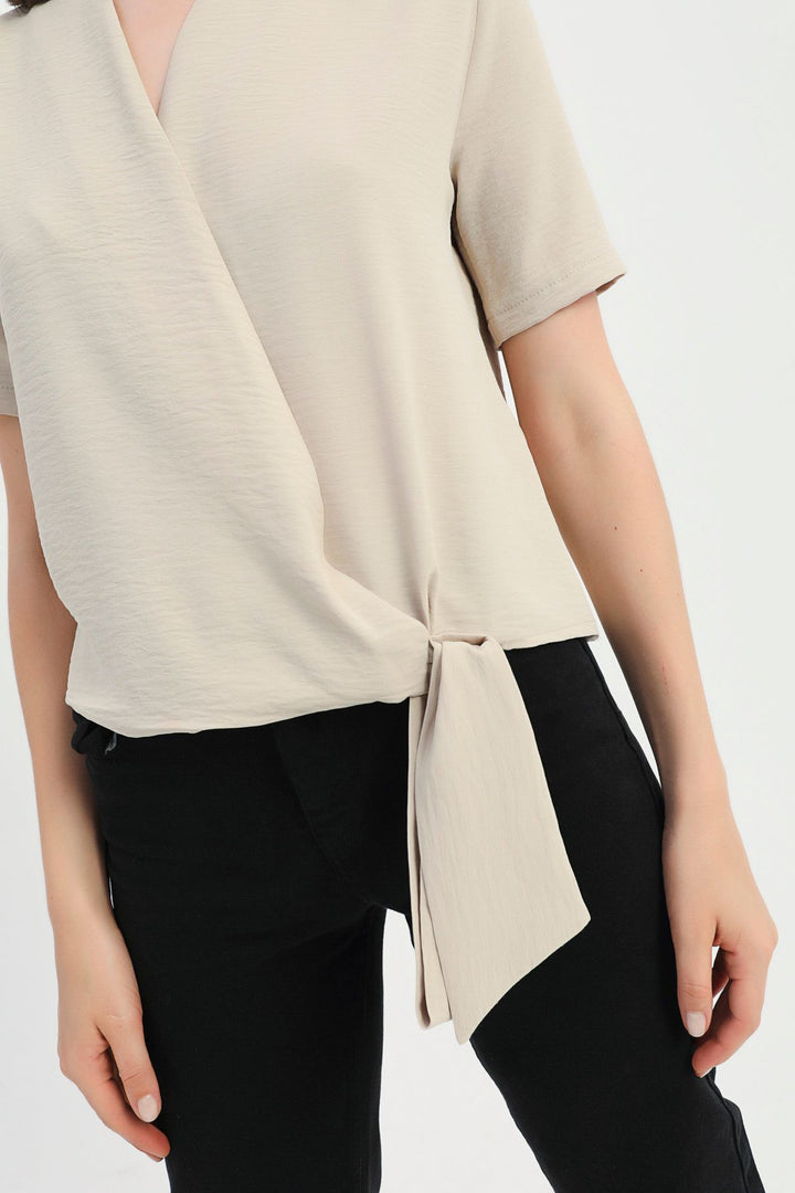 Side Tie Double Breasted Blouse Stone