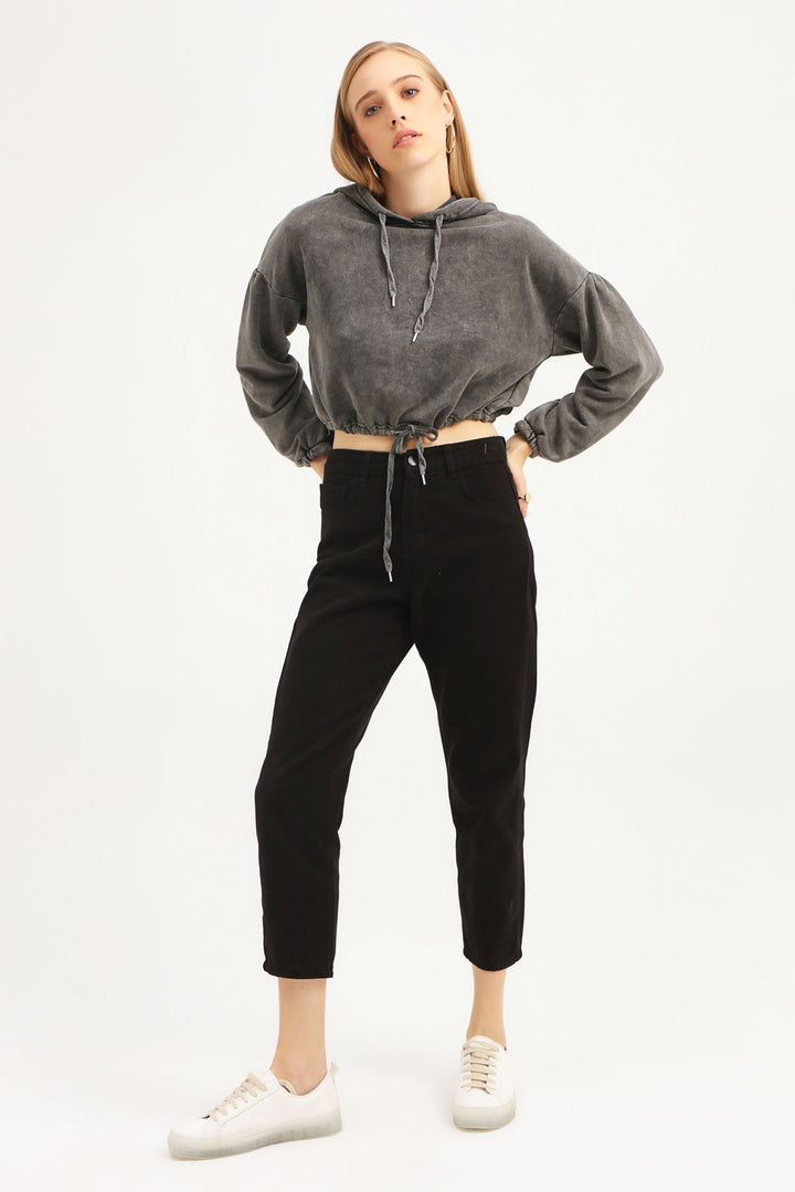 Beli Büzgülü Oversize Sweatshirt Antrasit