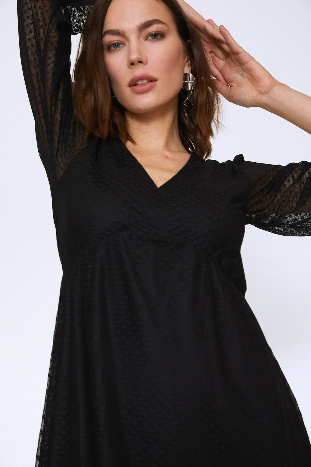 Polka Dot Tulle V-Neck Dress Black