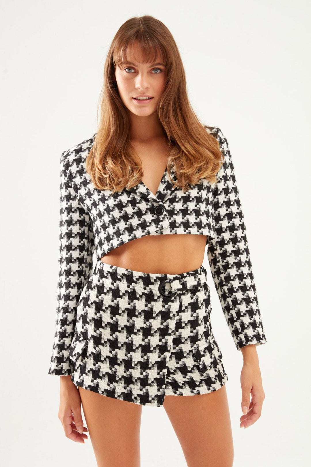 Checkered Tweed Short Skirt Black